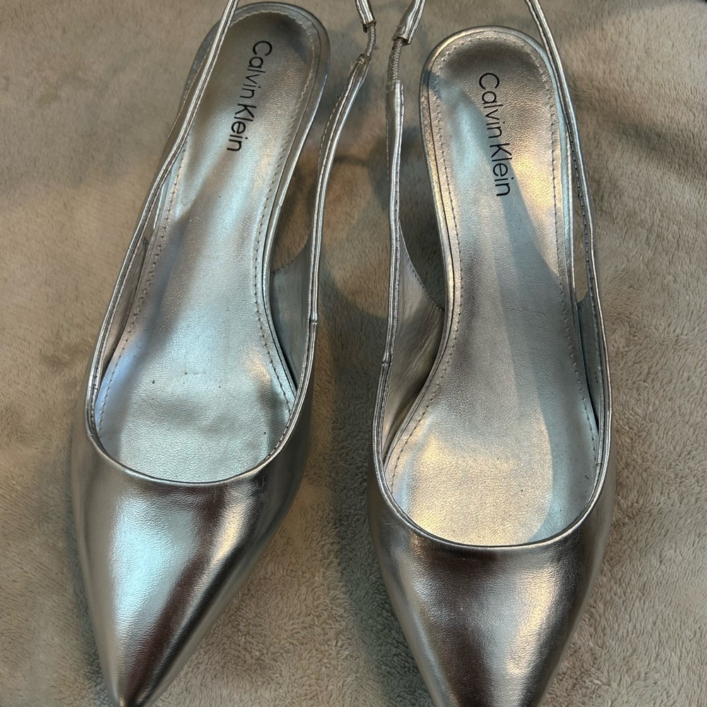 Calvin Klein Metallic Silver Slingback Heels
